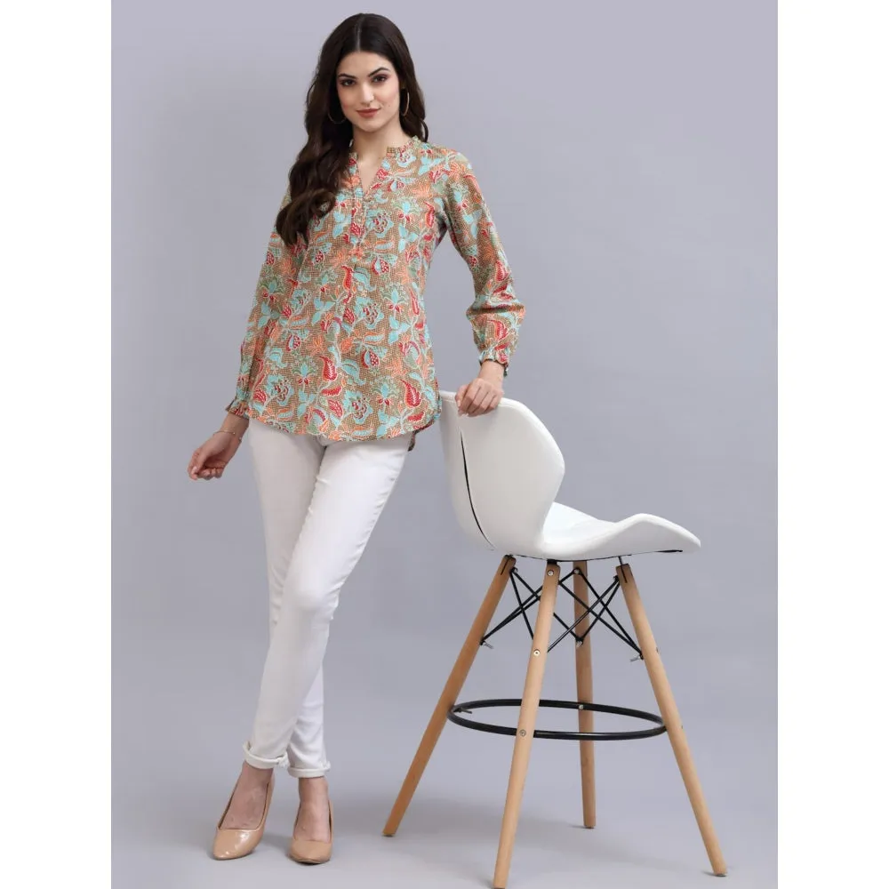QOMN Multi-Color Floral Printed Top with Ruffles