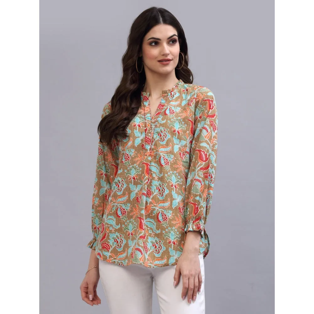 QOMN Multi-Color Floral Printed Top with Ruffles