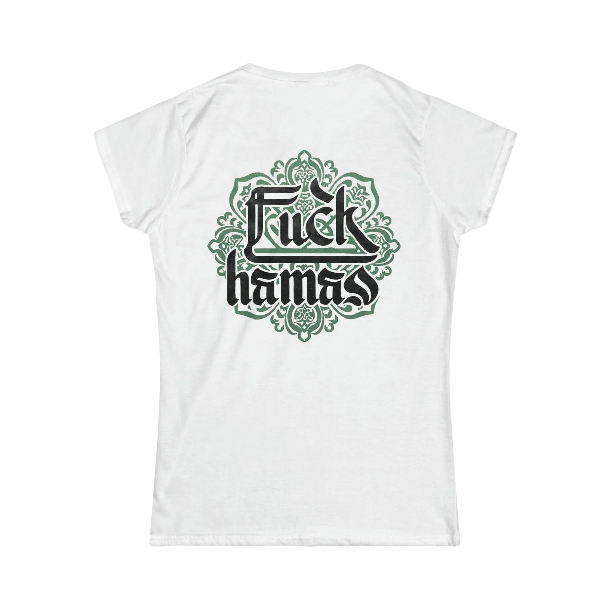 "Fuck Hamas Arabesque" White Custom T-Shirt for Women | Art by Ori Bejerano