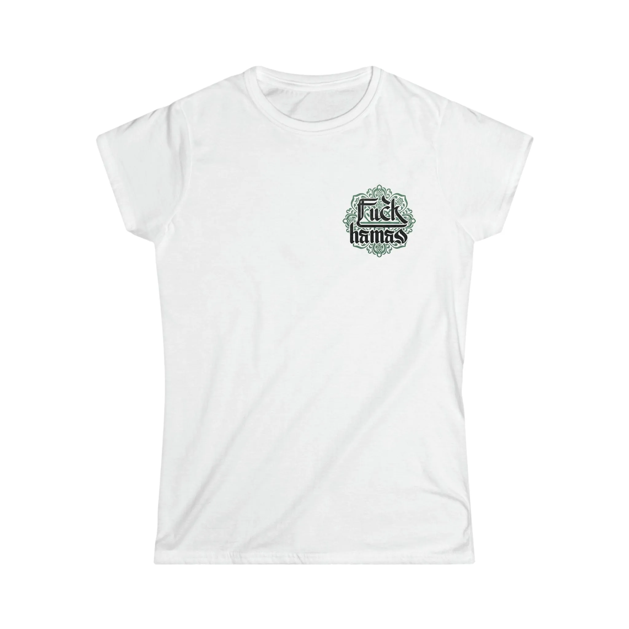 "Fuck Hamas Arabesque" White Custom T-Shirt for Women | Art by Ori Bejerano