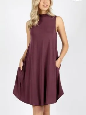 RAVEN MOCK NECK SWING DRESS PLUM