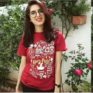 Red Harry Potter New Cotton Printed T-Shirt For Women