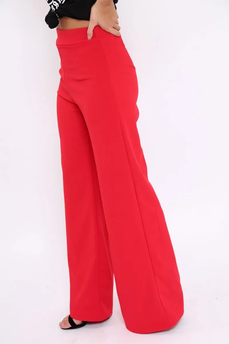 Red High Waisted Flare Trousers - Kym