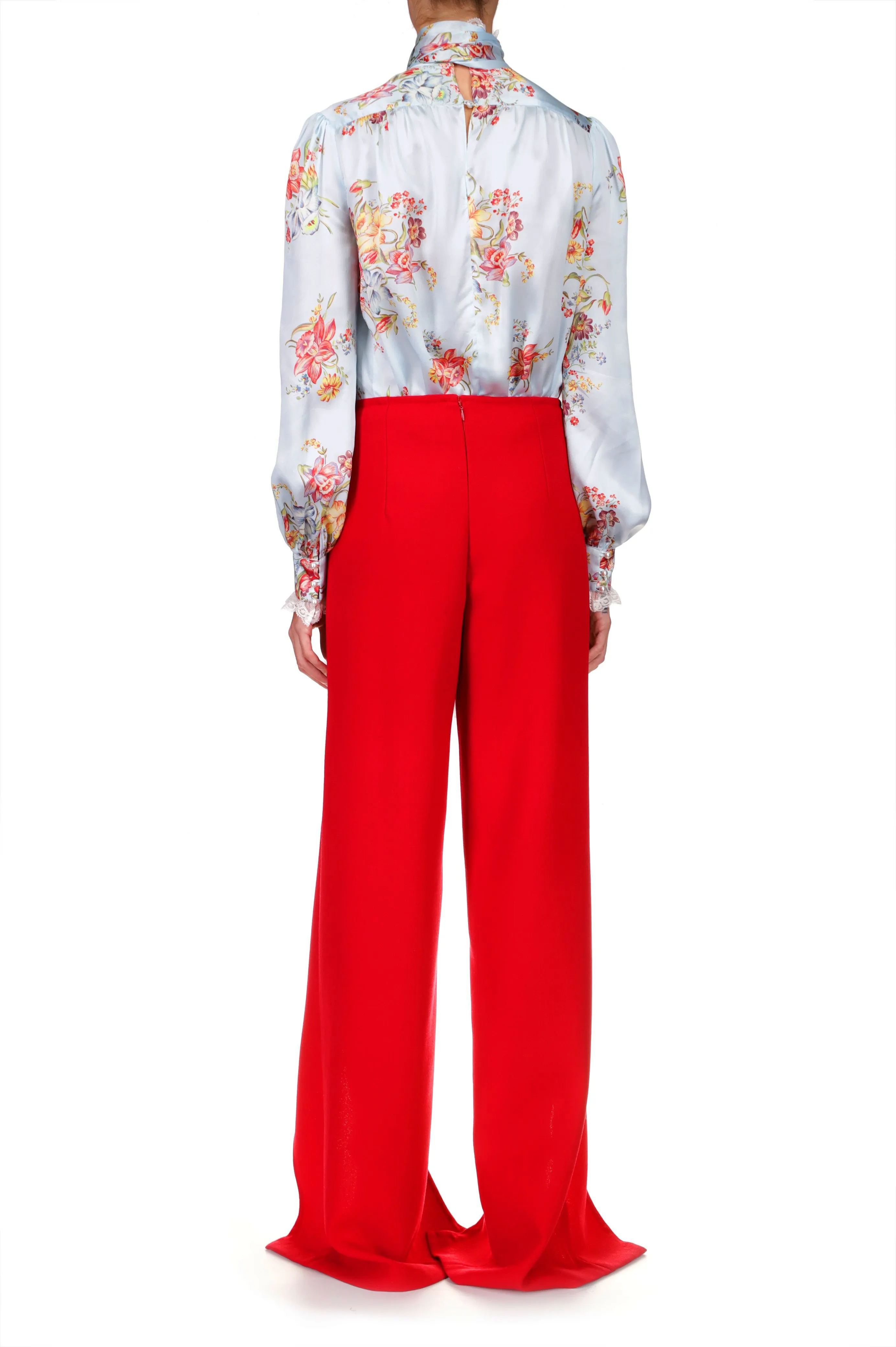 Red Wide Leg Double Faced Wool Pant