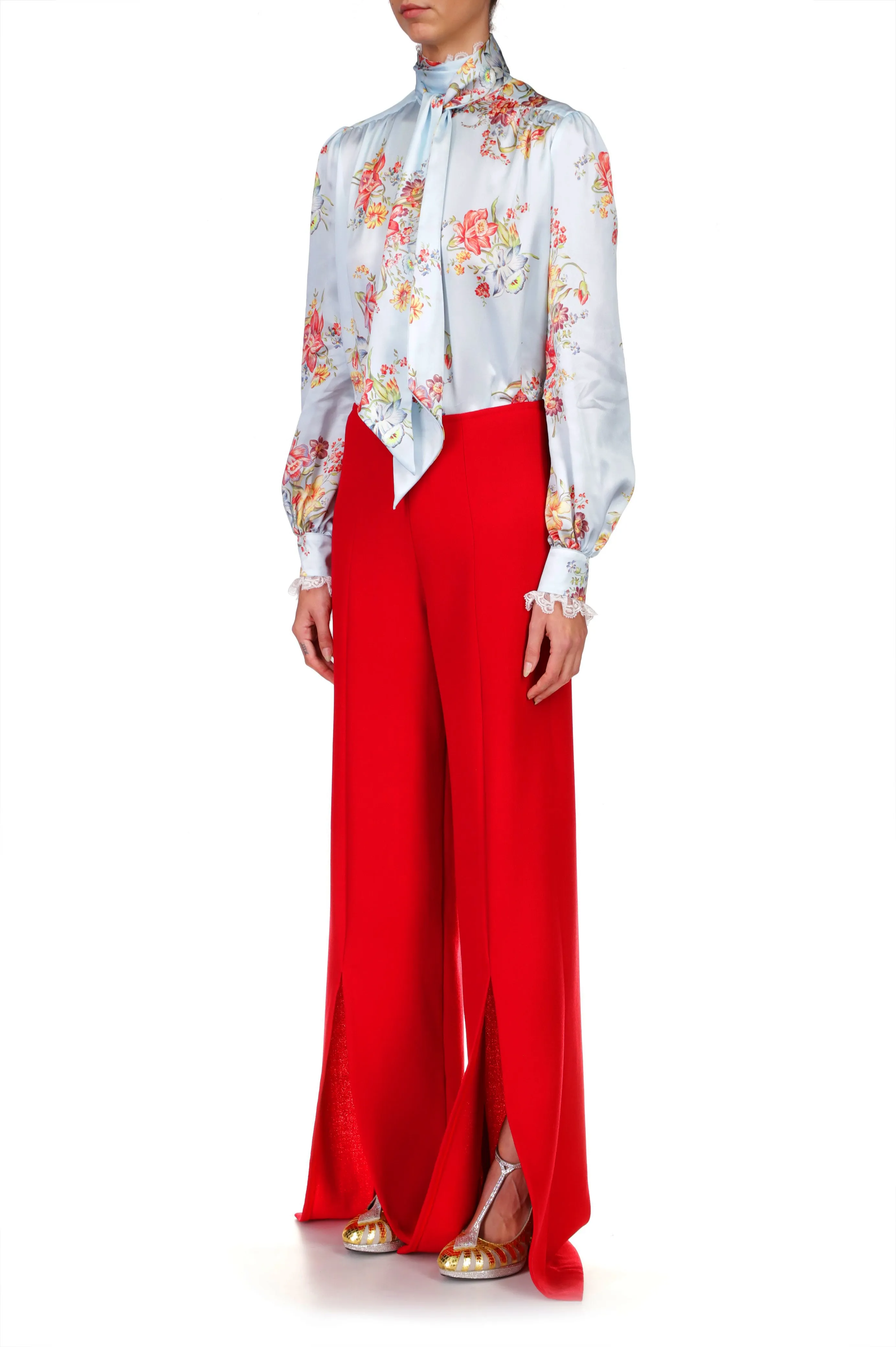 Red Wide Leg Double Faced Wool Pant