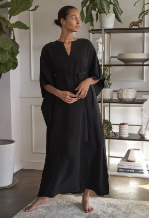 re:hOMe - Black Cupro Belted Long Caftan
