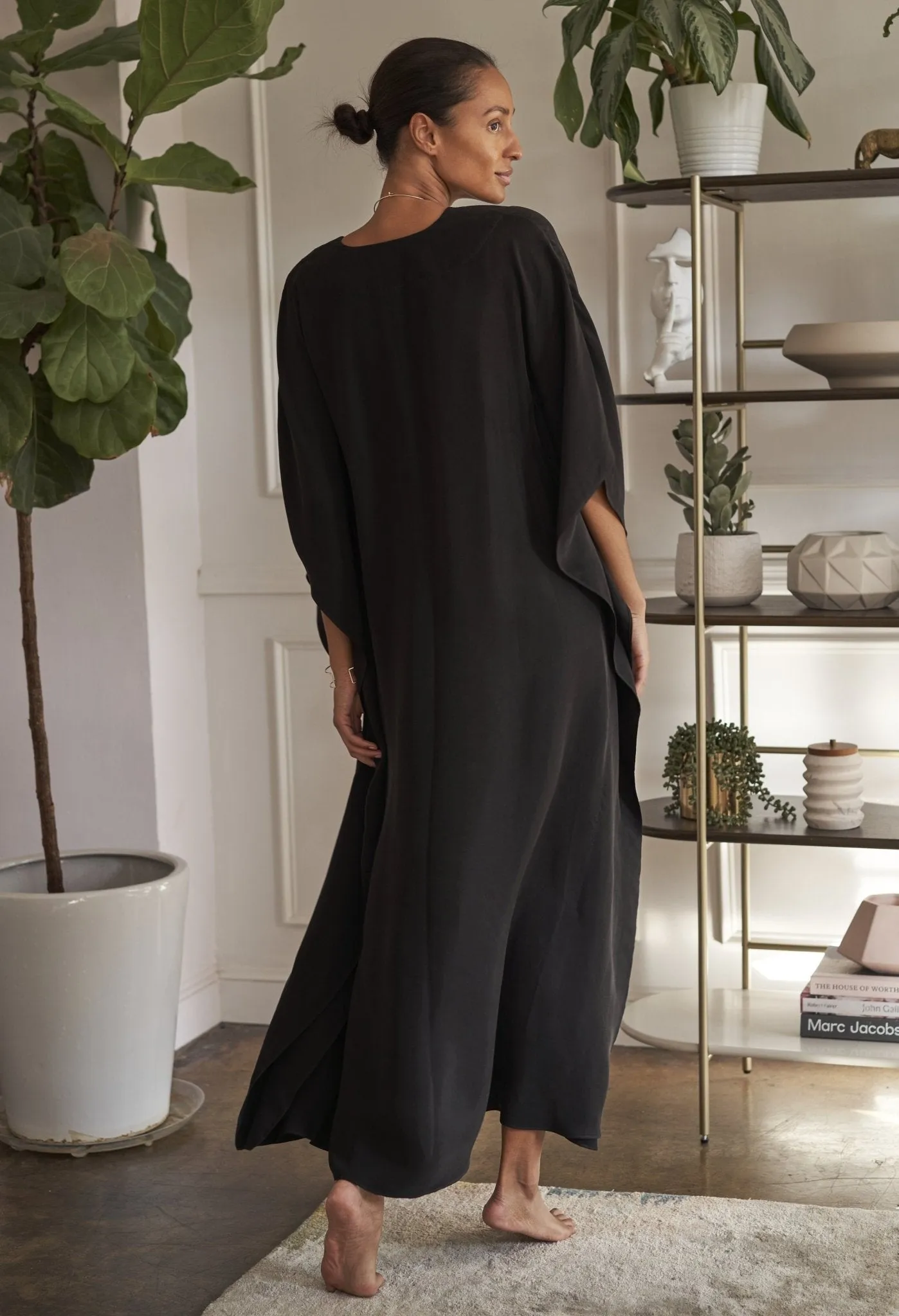 re:hOMe - Black Cupro Belted Long Caftan