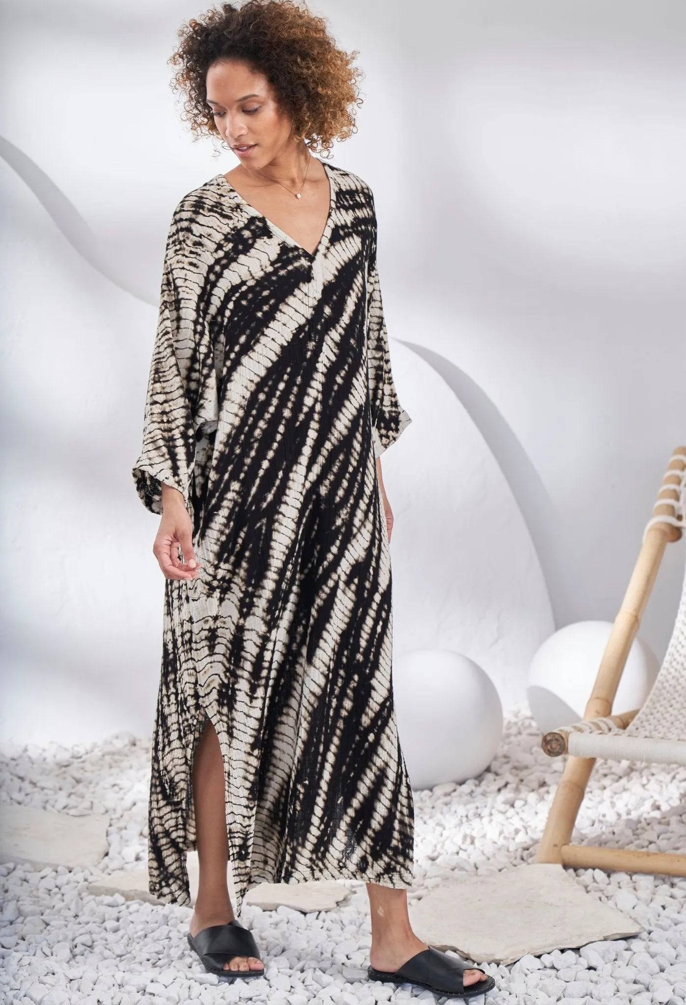 re:home - Nautilus Print Cotton Gauze Arc Seam Caftan