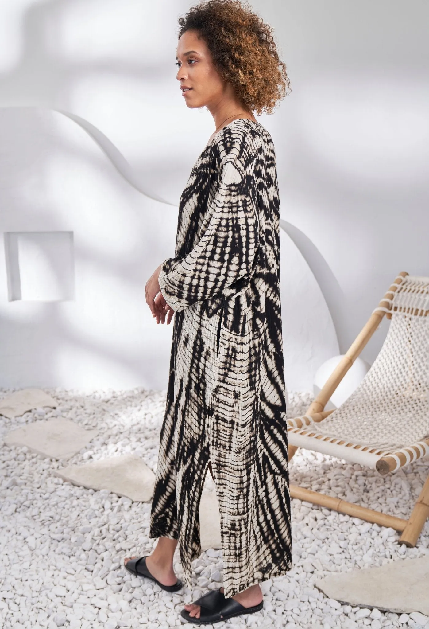 re:home - Nautilus Print Cotton Gauze Arc Seam Caftan