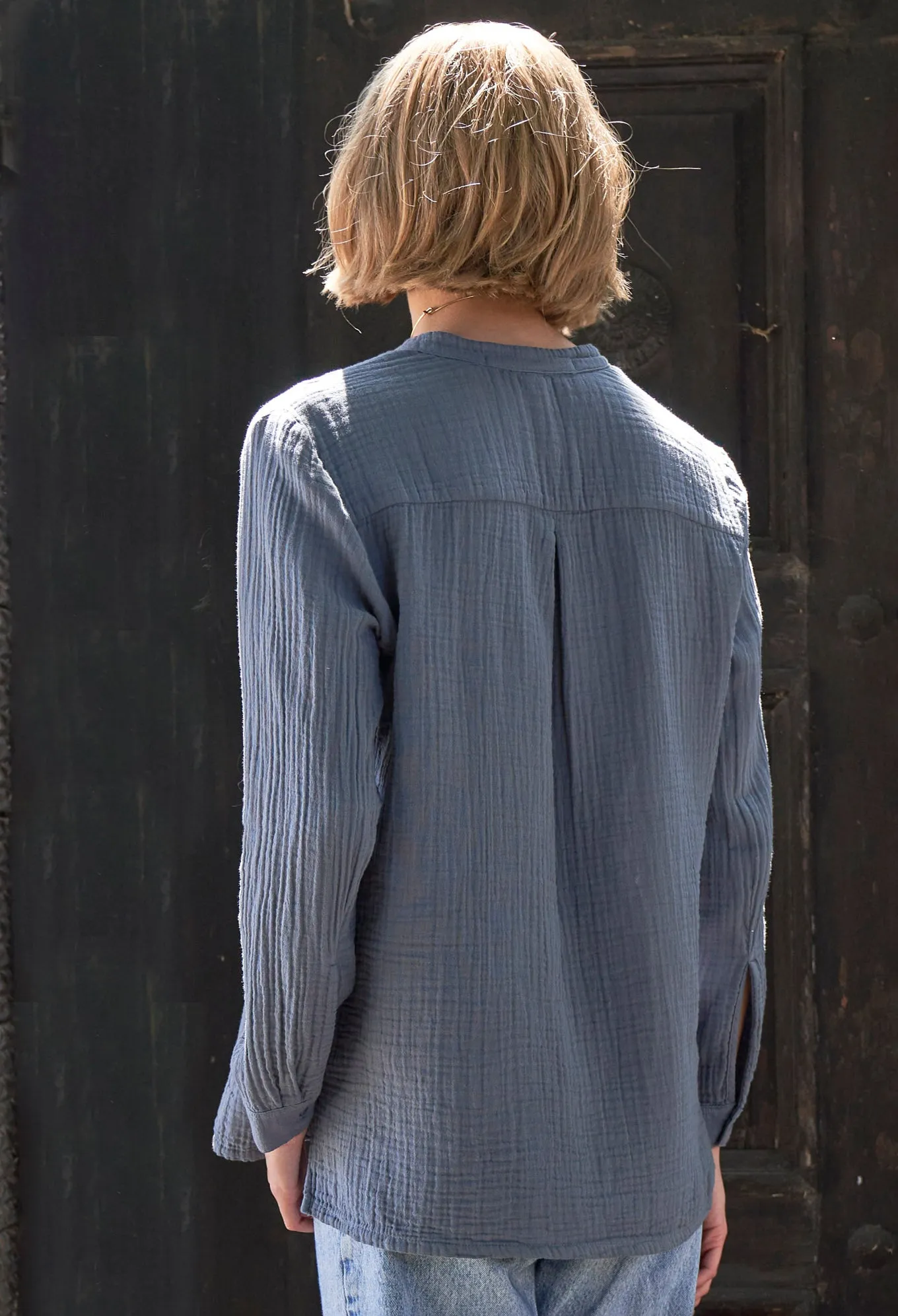 re:hOMe - The Perfect Button Front Cotton Top in Petrol