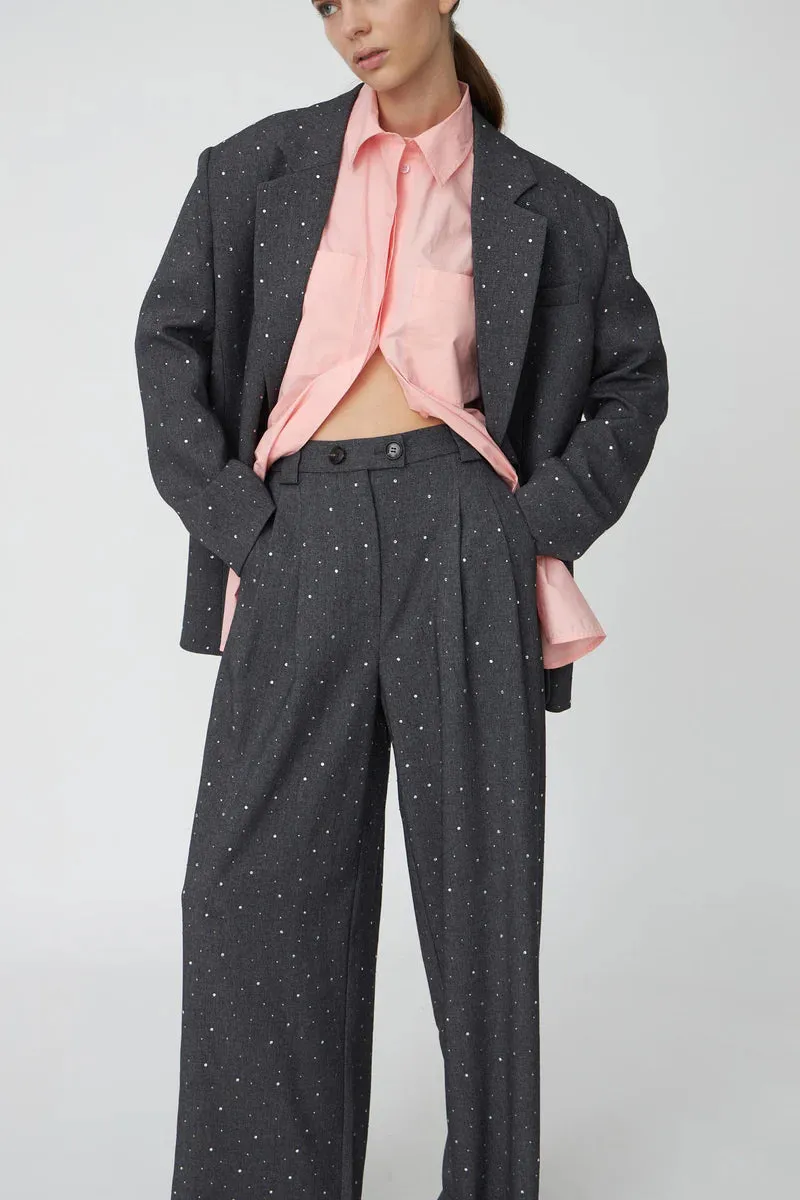 Rhinestone Suiting Trousers - Melange Grey