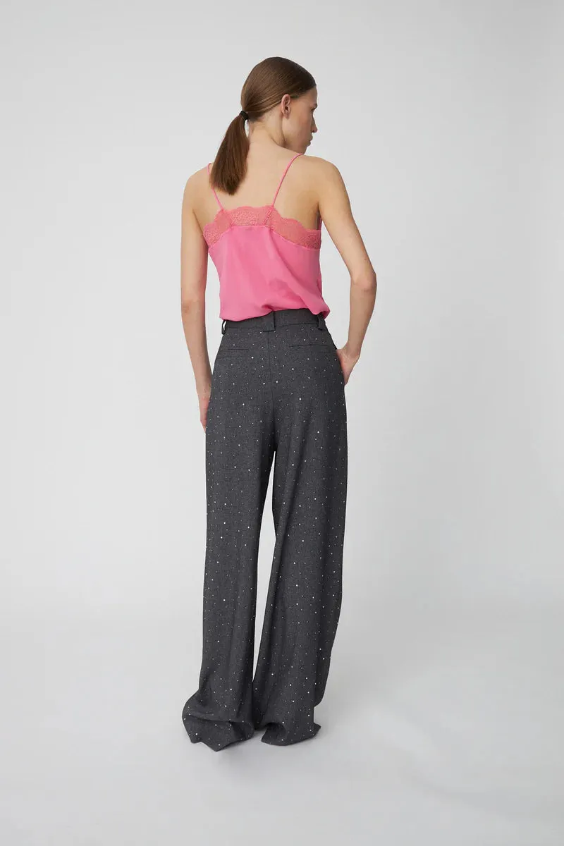 Rhinestone Suiting Trousers - Melange Grey