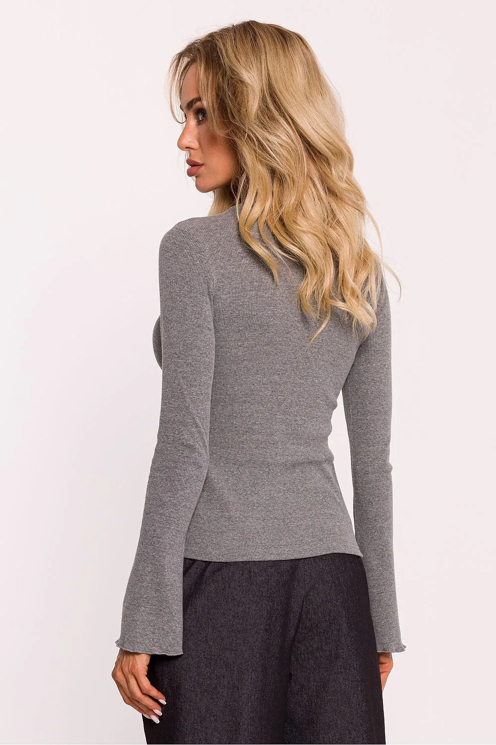 Ribbed Cotton Knit Fitted Blouse