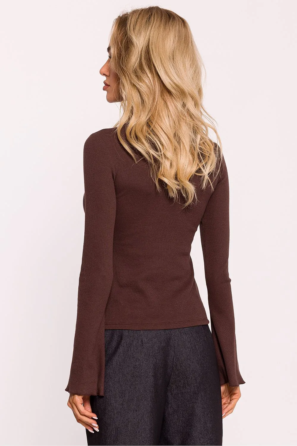 Ribbed Cotton Knit Fitted Blouse