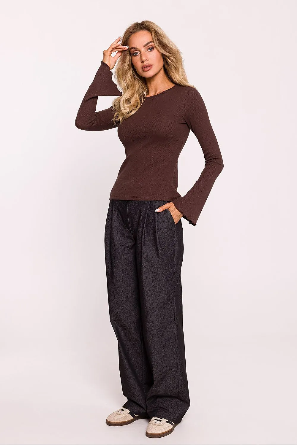 Ribbed Cotton Knit Fitted Blouse
