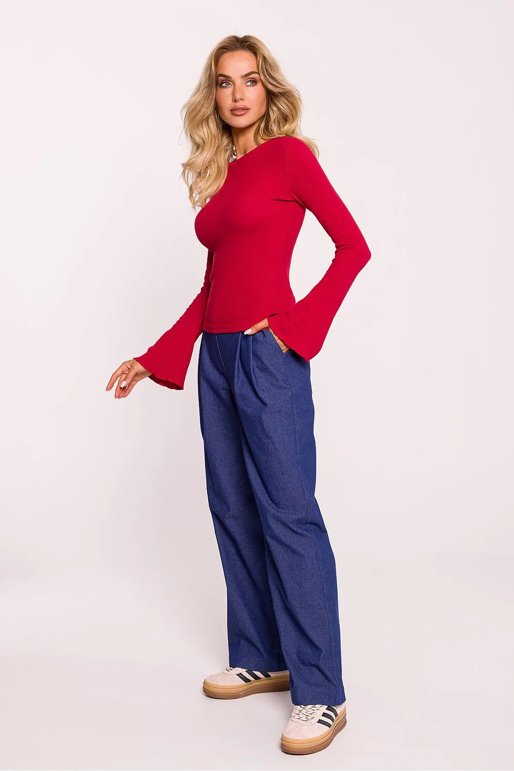Ribbed Cotton Knit Fitted Blouse