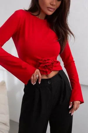 Rose Embellished Flared Sleeve Blouse