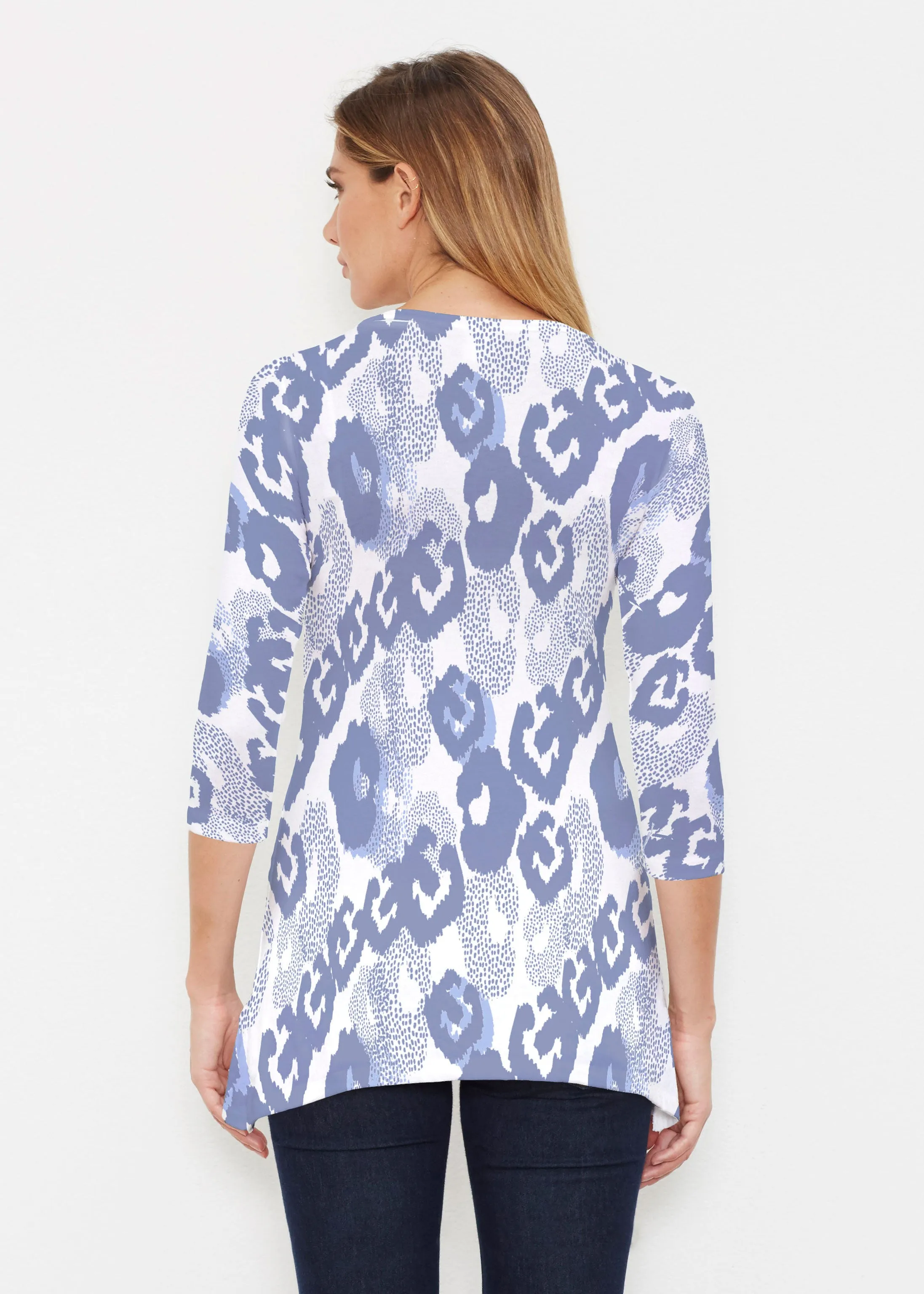 Royal Blue Ikat (7808) ~ Buttersoft 3/4 Sleeve Tunic