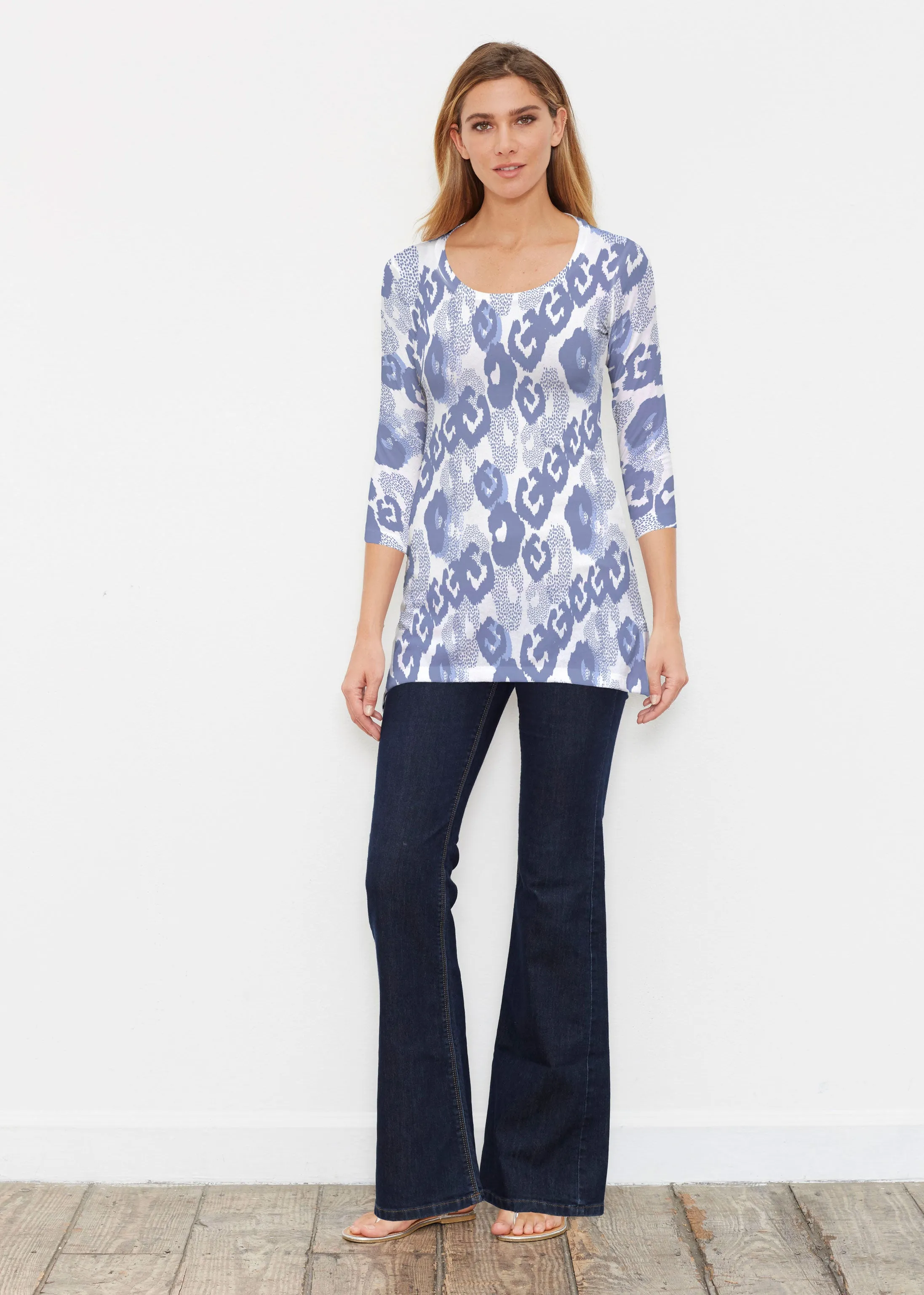 Royal Blue Ikat (7808) ~ Buttersoft 3/4 Sleeve Tunic
