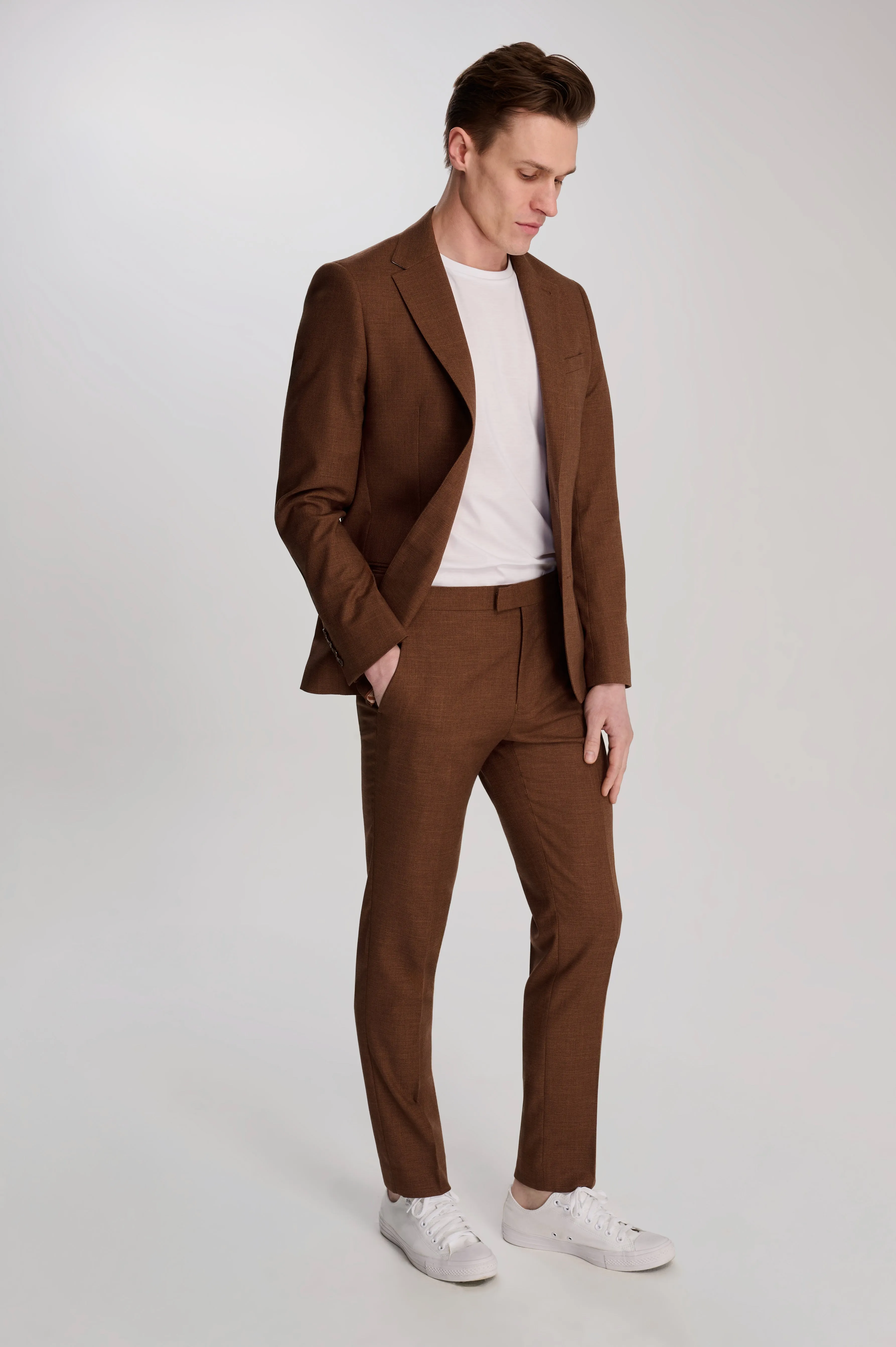 Sandro Slim Fit Linen Look Suit Jacket in Rust