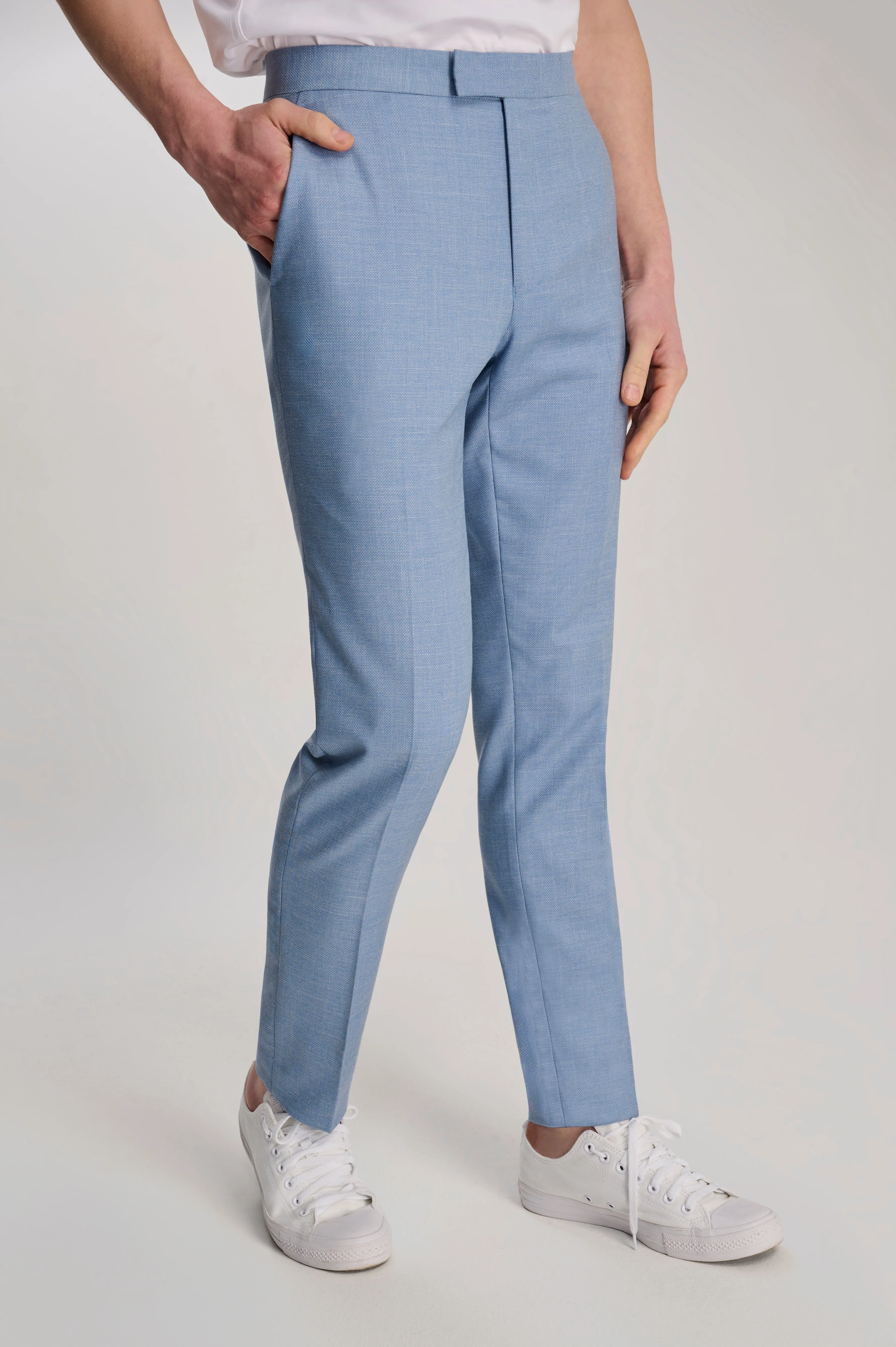Sandro Slim Fit Linen Look Suit Trousers in Light Blue