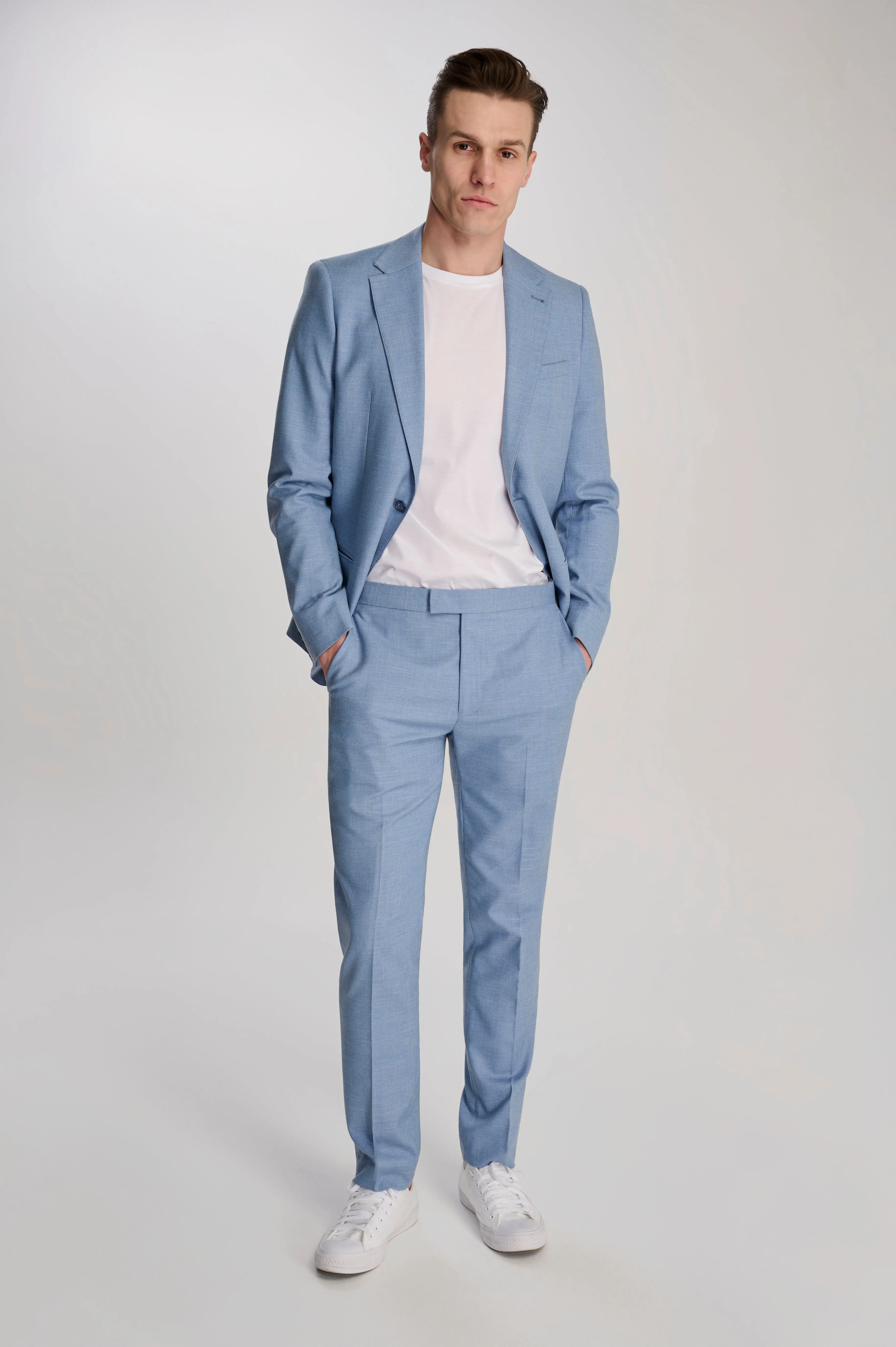 Sandro Slim Fit Linen Look Suit Trousers in Light Blue