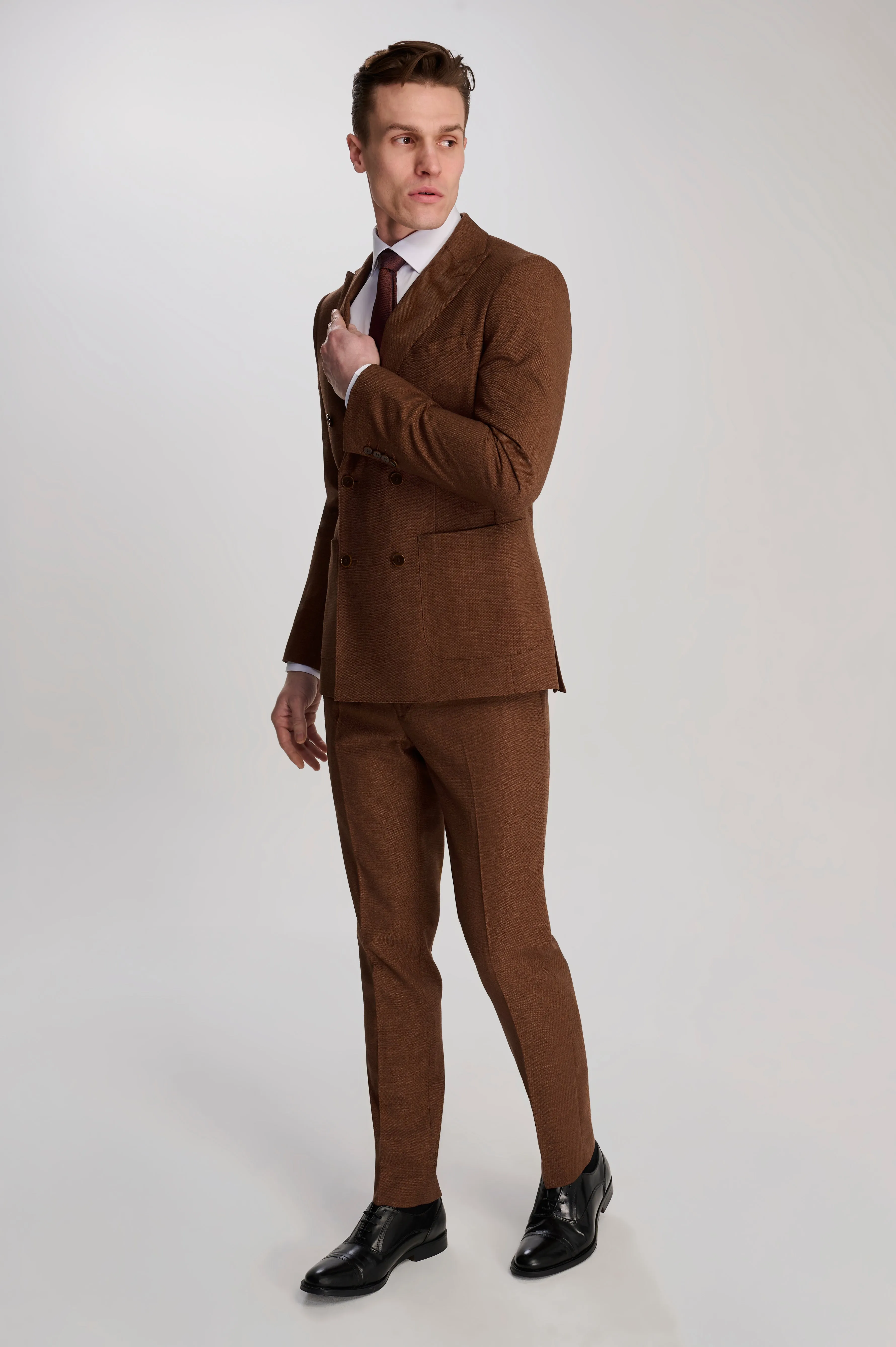 Sandro Slim Fit Linen Look Suit Trousers in Rust
