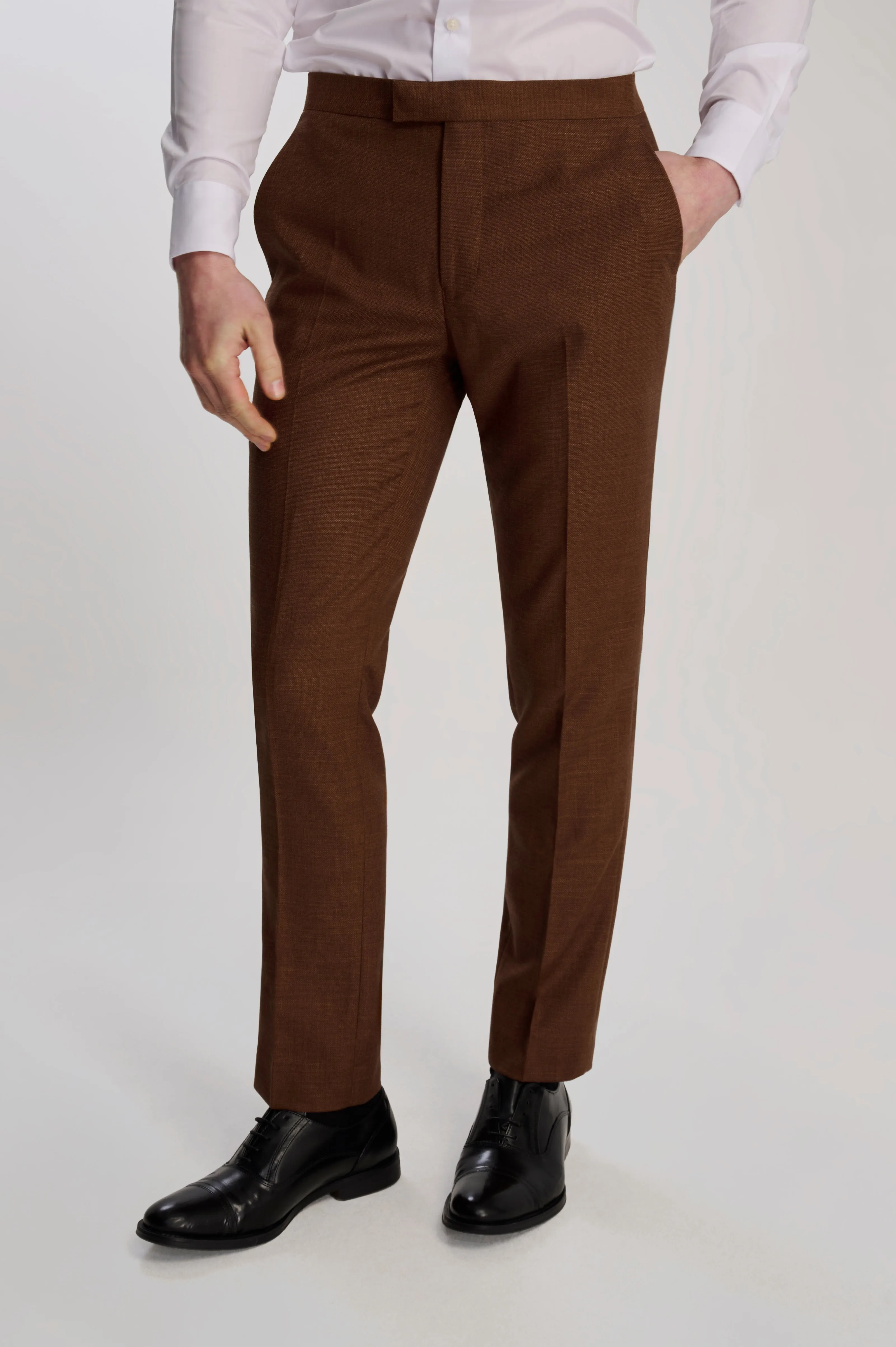 Sandro Slim Fit Linen Look Suit Trousers in Rust