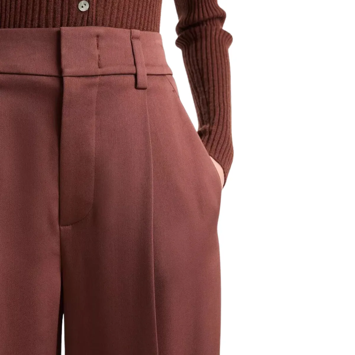 Satin Wide Leg Trousers Dark Rosewood