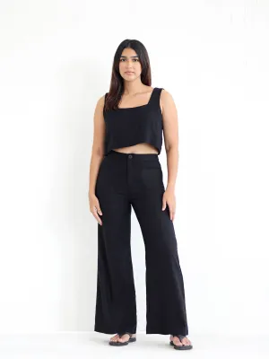 Seam Detailed Linen High Waisted Pant