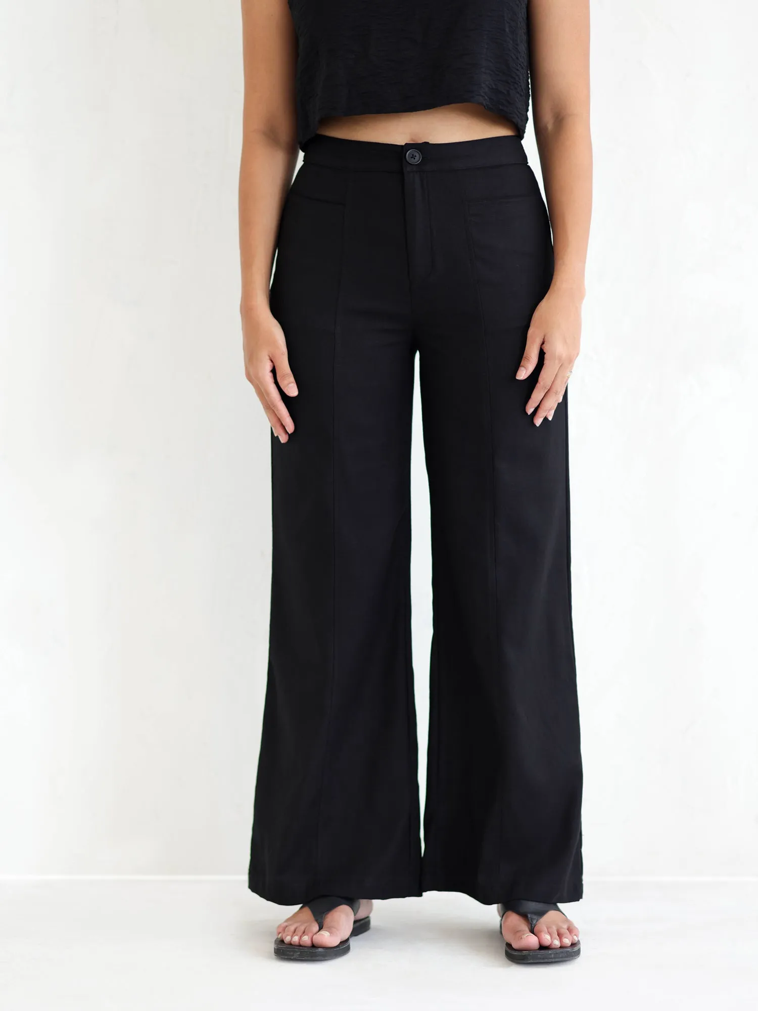 Seam Detailed Linen High Waisted Pant