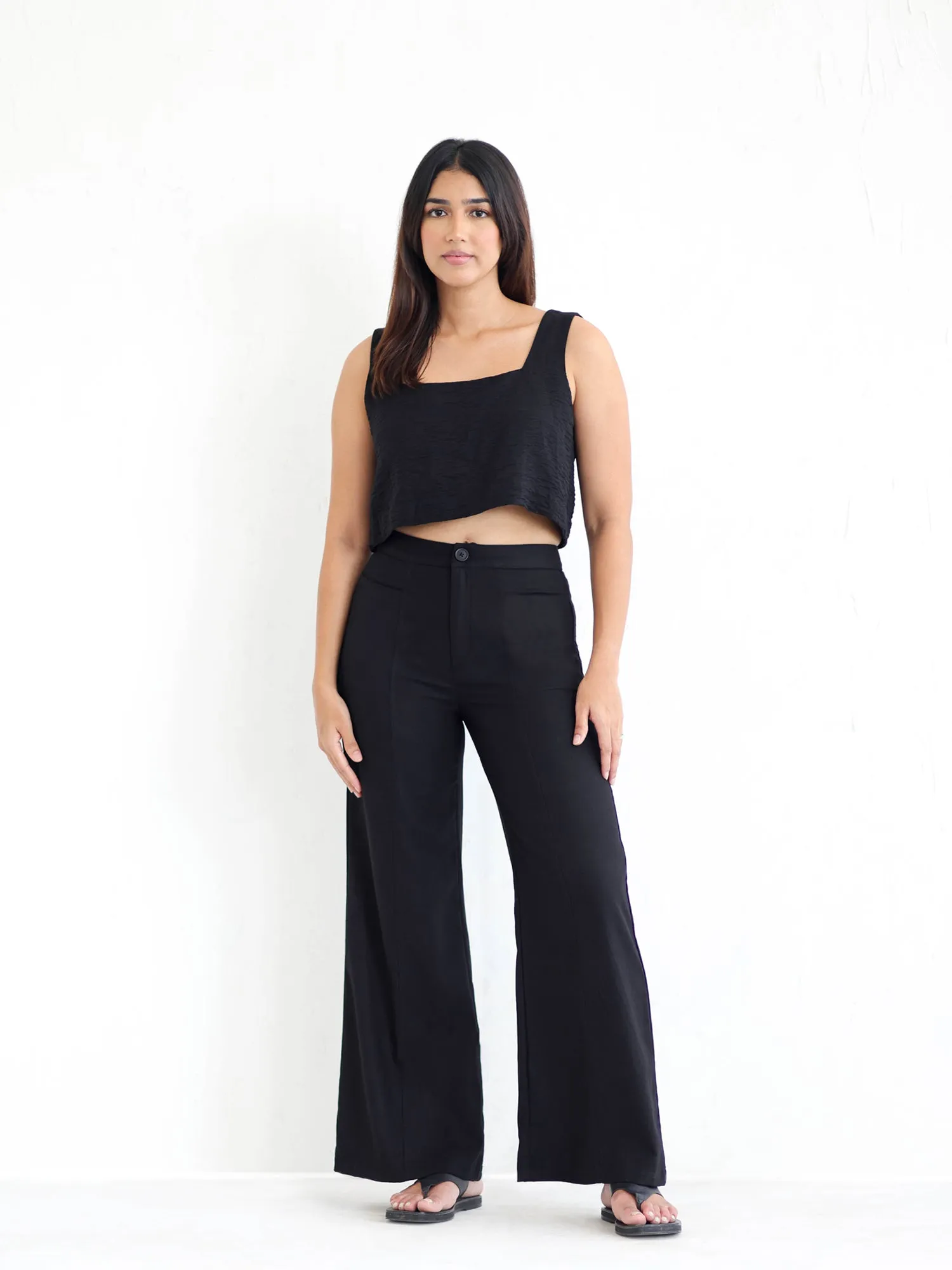 Seam Detailed Linen High Waisted Pant