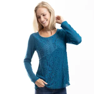 Seraphina Teal Lace Ballet Neck Blouse