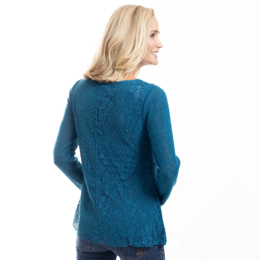 Seraphina Teal Lace Ballet Neck Blouse