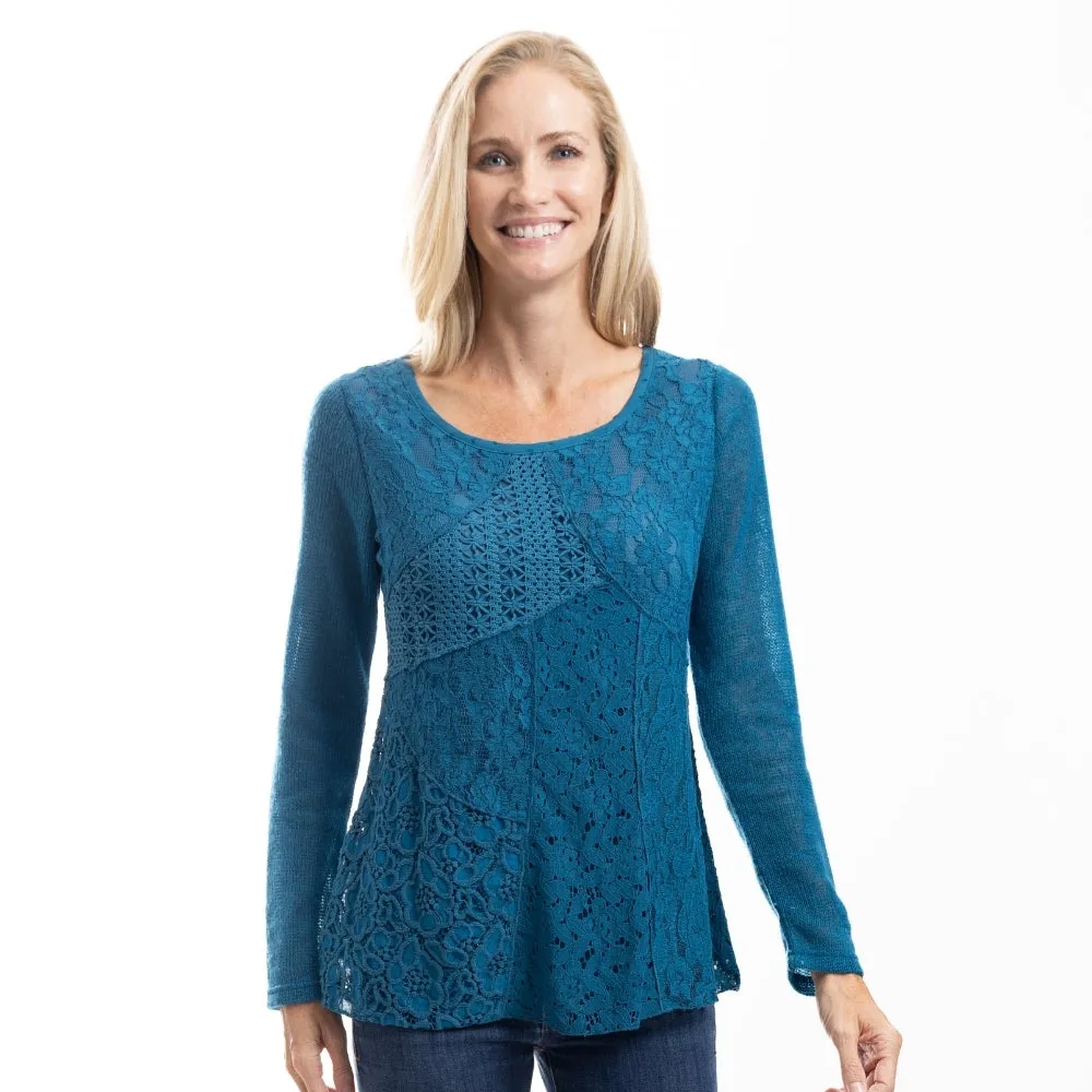 Seraphina Teal Lace Ballet Neck Blouse