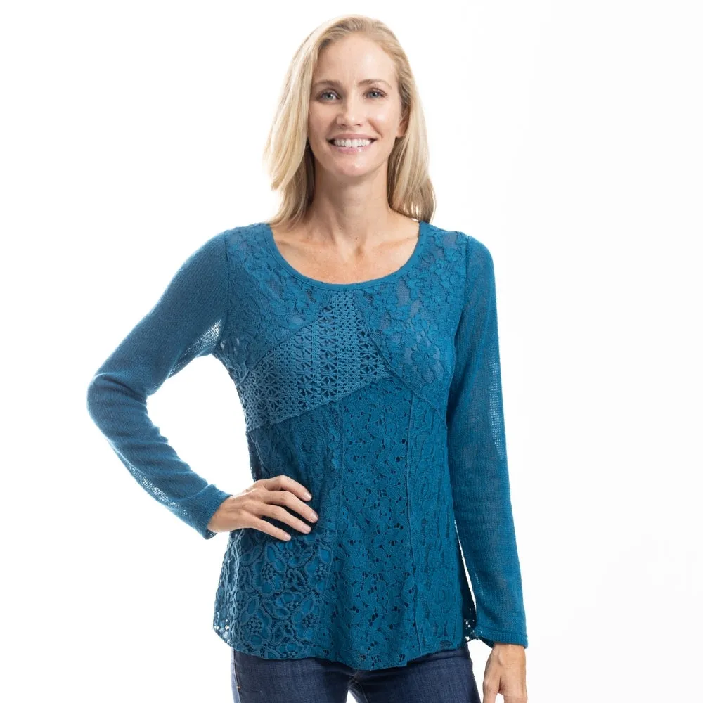 Seraphina Teal Lace Ballet Neck Blouse