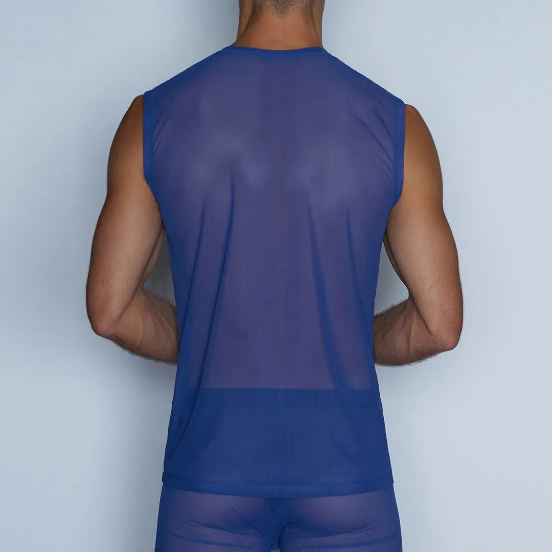 Sheer Sleeveless Crew Neck T-Shirt Bari Blue