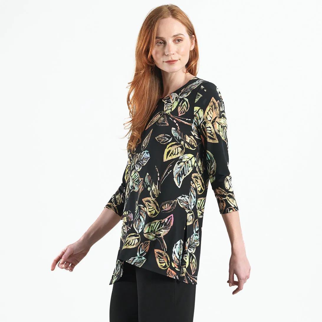 Side Vent Kerchief Hem Tunic - Leaf Colorburst - Final Sale!