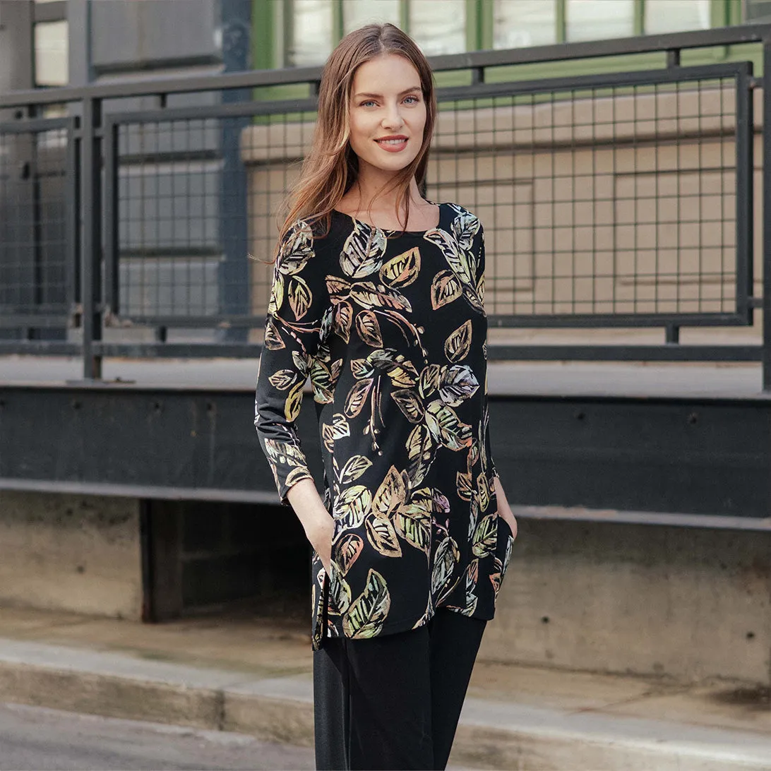 Side Vent Kerchief Hem Tunic - Leaf Colorburst - Final Sale!