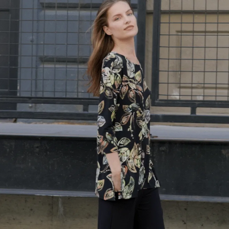 Side Vent Kerchief Hem Tunic - Leaf Colorburst - Final Sale!