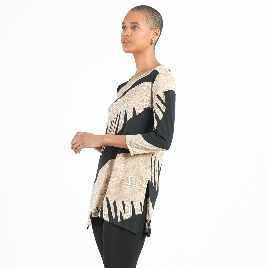Side Vent Kerchief Hem Tunic - Safari Patch - Final Sale!