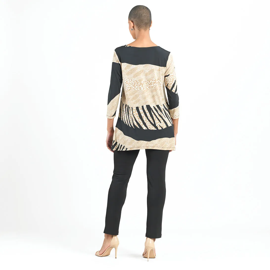 Side Vent Kerchief Hem Tunic - Safari Patch - Final Sale!