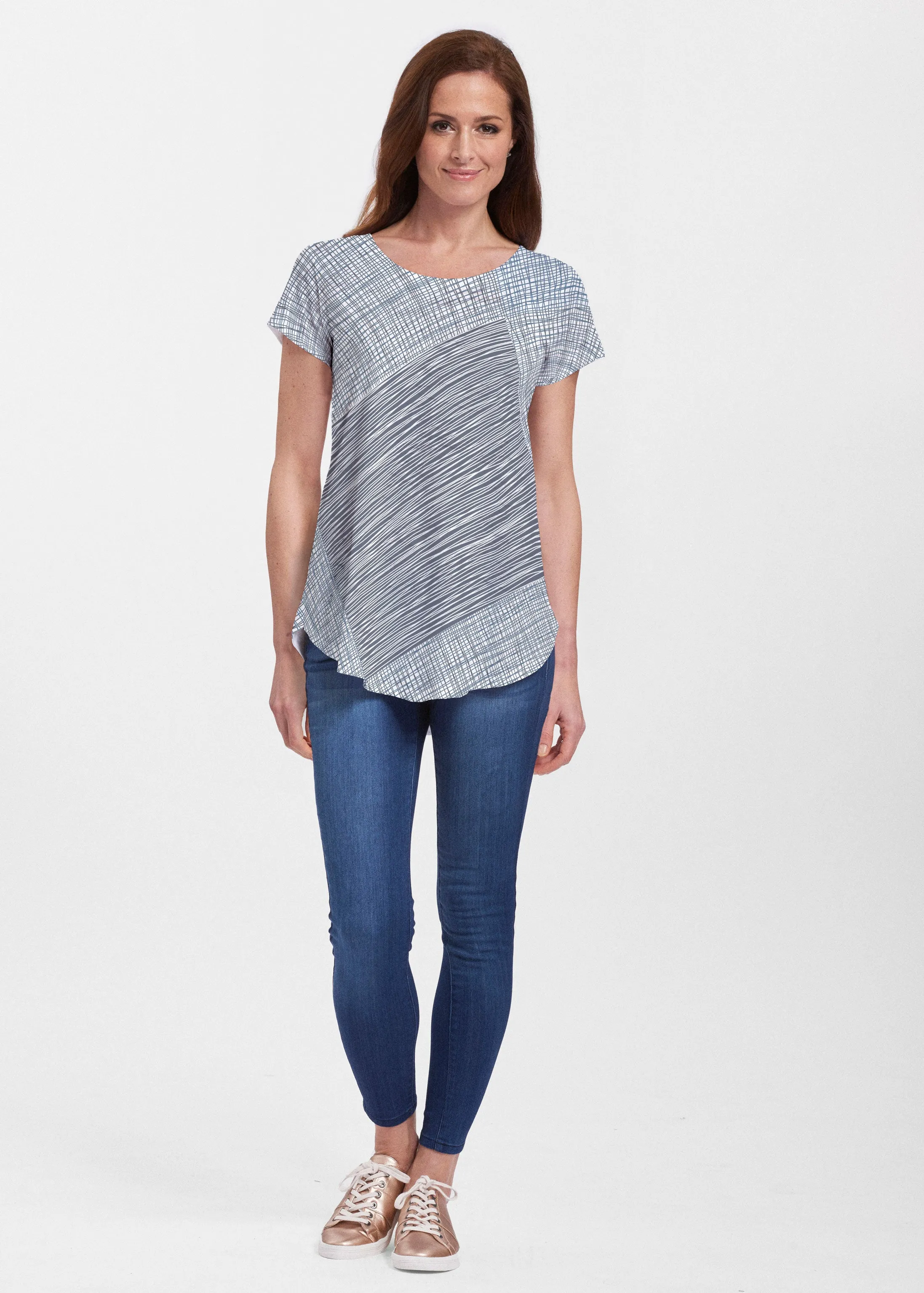 Sketch Blue (14216) ~ Signature Short Sleeve Scoop Neck Flowy Tunic