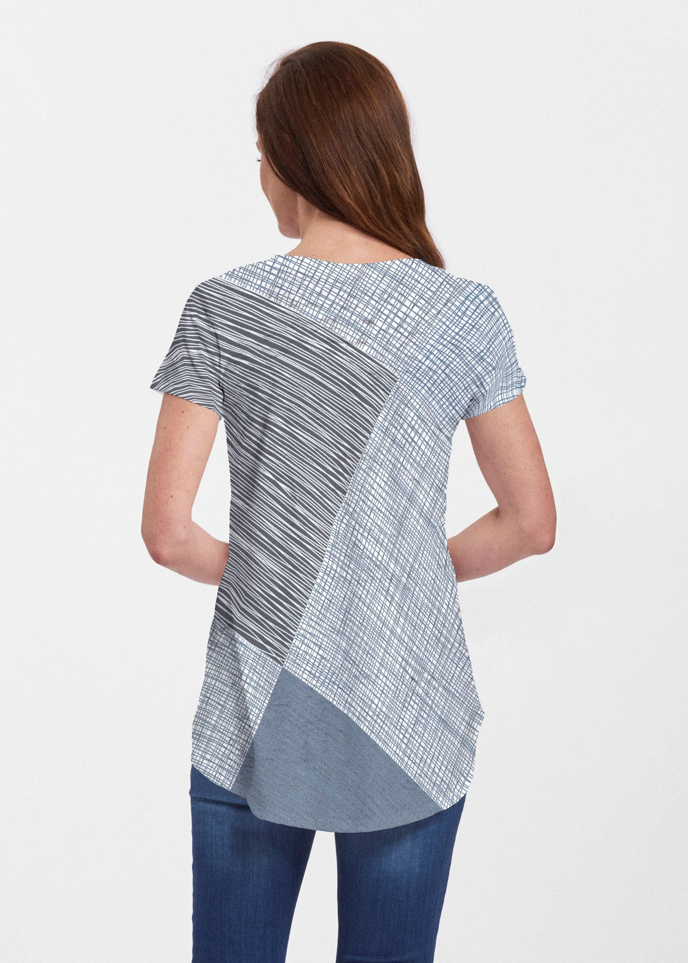 Sketch Blue (14216) ~ Signature Short Sleeve Scoop Neck Flowy Tunic