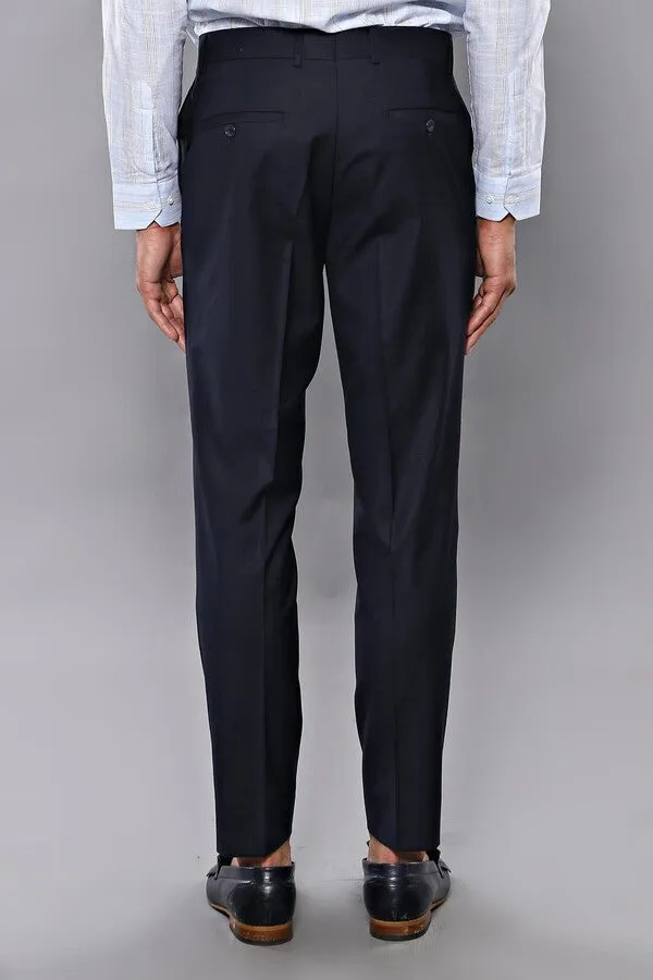 Slim Fit Plain Navy Blue Men Trousers - Wessi