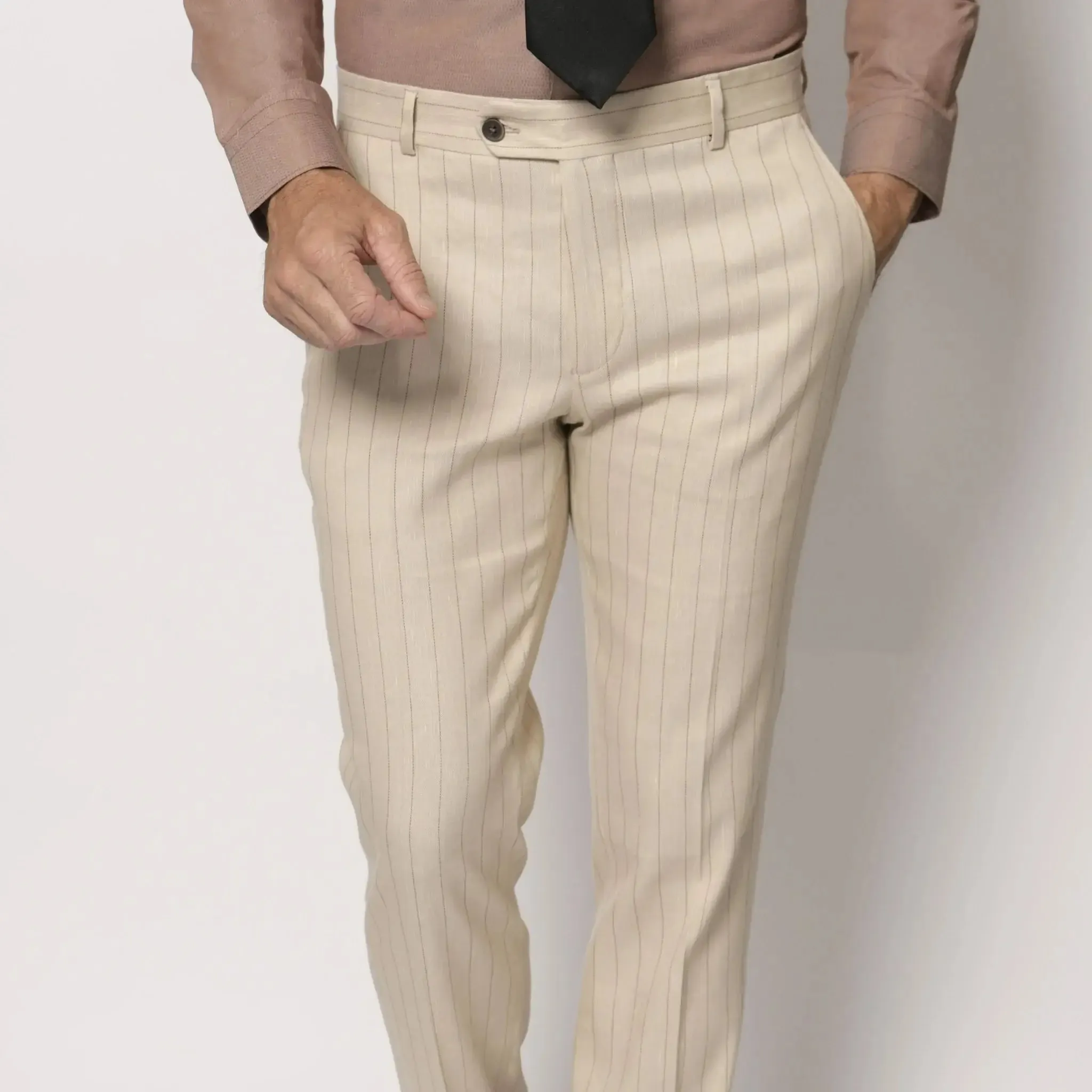 Slim Fit Trousers Beige Pinstripe