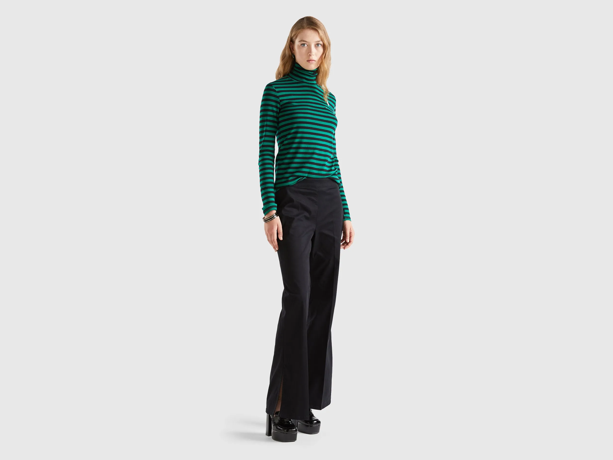 Solid Bootcut Flared Fit Trousers
