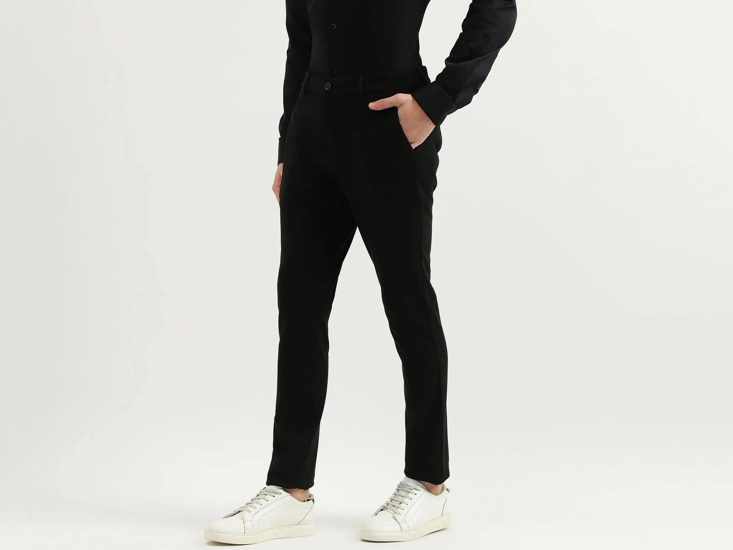 Solid Mid Rise Slim Fit Trousers