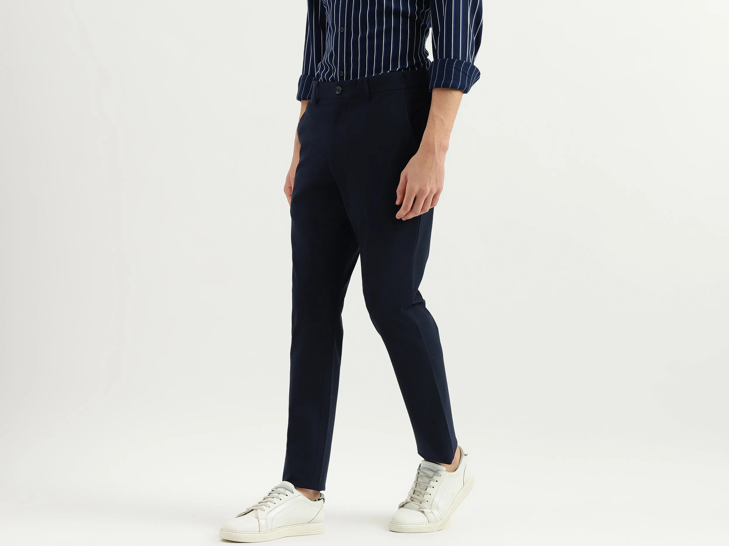 Solid Mid Rise Slim Fit Trousers