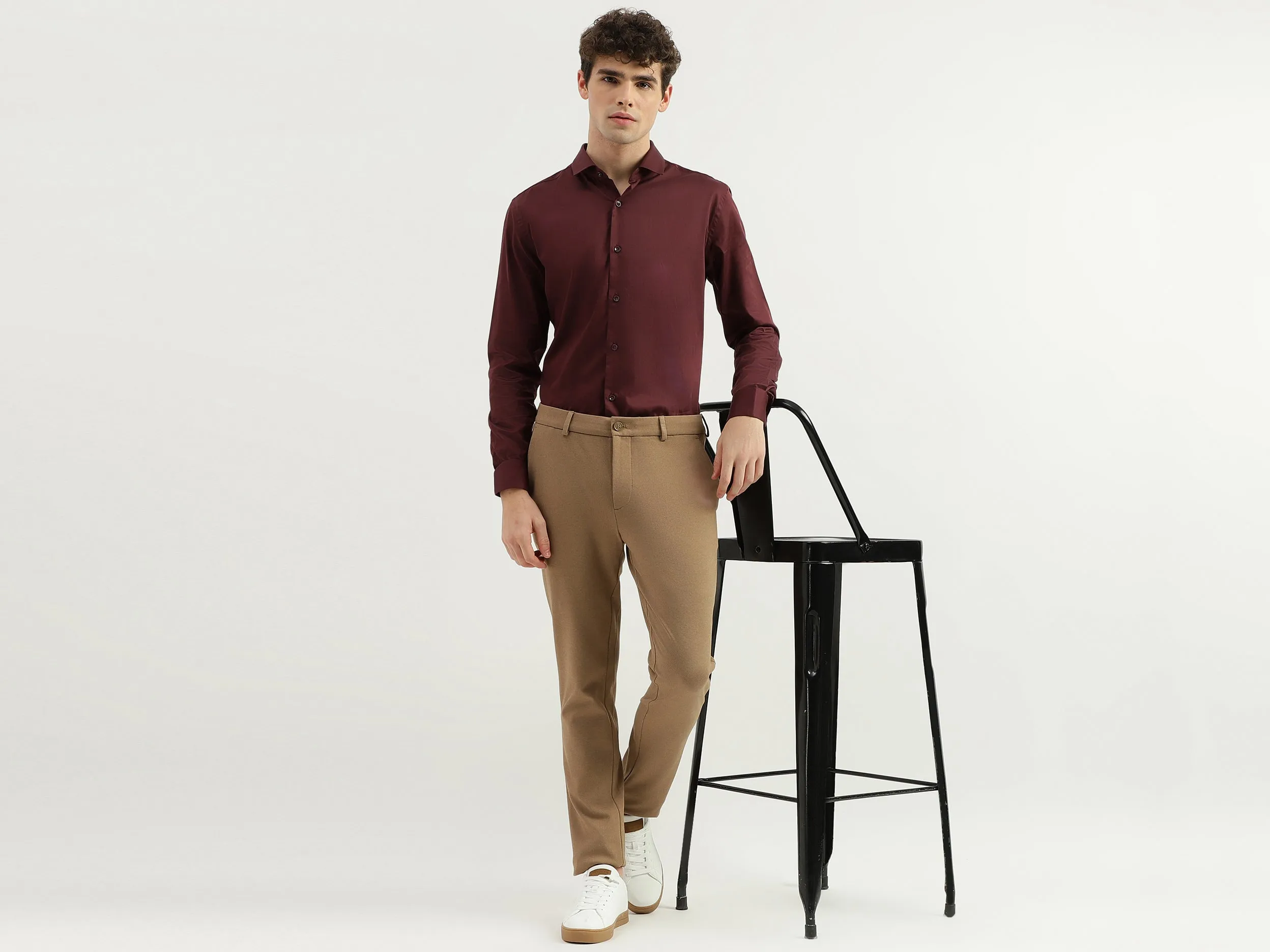 Solid Mid Rise Slim Fit Trousers